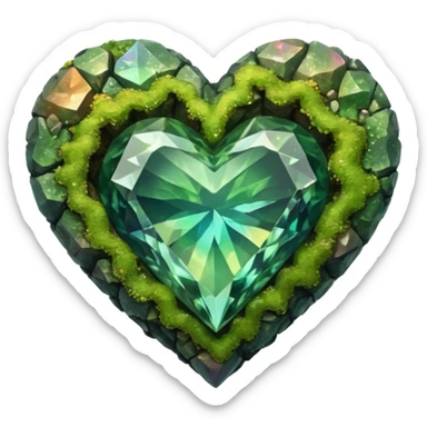 mossy heart shaped natural colorful crystal rock sticker