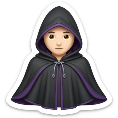 hooded cloak object icon, dark fabric cloak with deep hood, fantasy style, soft folds, 3D cartoon, mobile game icon style, centered, clean background, soft shadow, no text, no watermark
 
 sticker