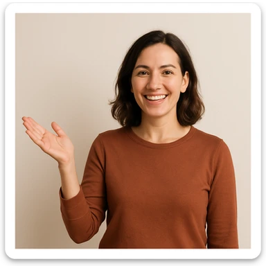 woman with a welcoming hand gesture, friendly expression, simple background sticker