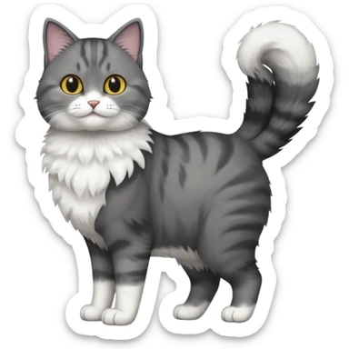 full body half dark grey and half white cat with white front legs sticker