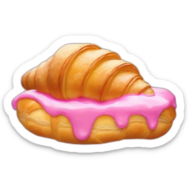 A croissant with pink glacé on top and yellow cream inside sticker