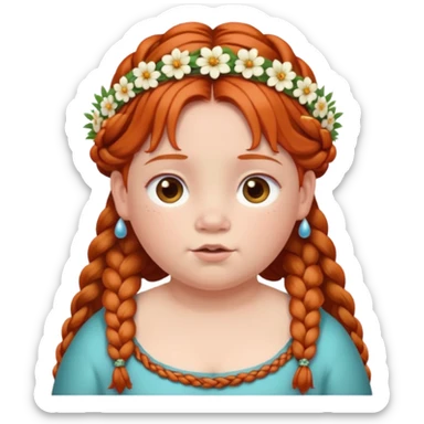 very fat redhead kid with braids and floral tiara sticker