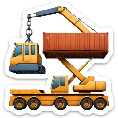 Container being lifted by a large machine, import. sticker