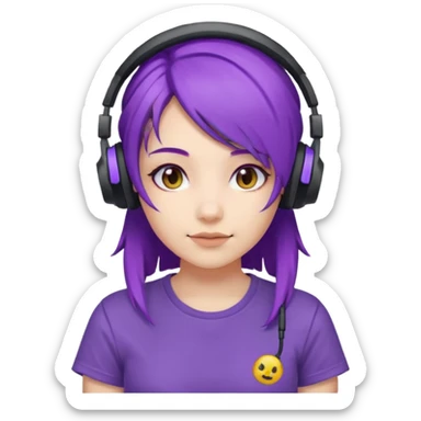 Gamer Girl with Headset + Purple Hair sticker