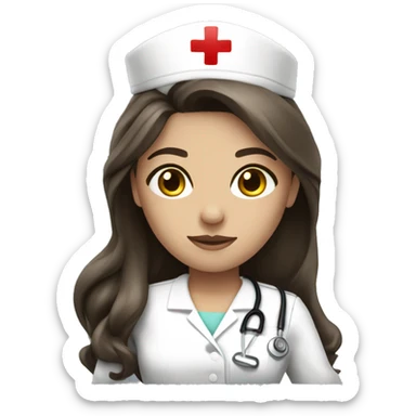brunette long hair nurse, fair skin, black eyes sticker