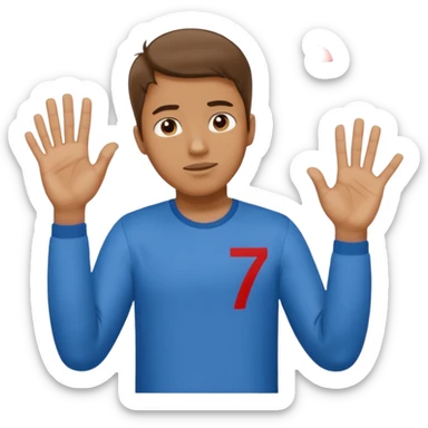 A guy shrugging with 6 on his left hand and a 7 on his right hand sticker