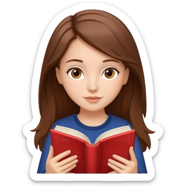 Pretty white girl with brown eyes and brown hair reading a romantic book sticker