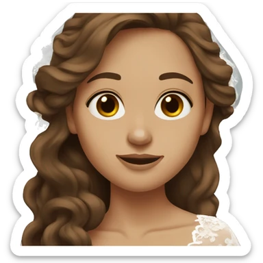 bride with brown long wavy hair, brown eyes no veil sticker