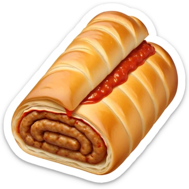 a sausage roll with a line small amount of tomatoe sauce on top sticker