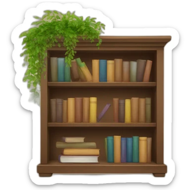 Brown Bookshelves with books and plants sticker