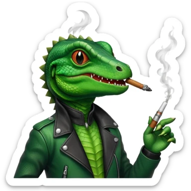Lizard in a black jacket smoking a blunt sticker