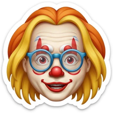 Funny clown wearing spectacles and having long hair like girls in face farming layers sticker