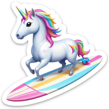 a unicorn surfing sticker