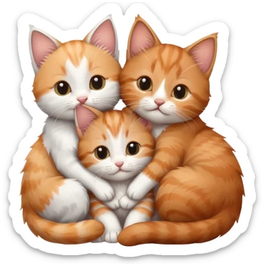 3 tiny kittens cuddling together all different colours, the first one is grey and white, the second is ginger and white and the third is brown tabby and white sticker