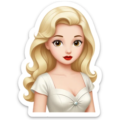 Beautiful woman in 1950’s woman fashion look, white dress, long hair sticker