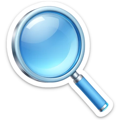 A 3D rendered magnifying glass, tilted right, frosted glass lens, glowing blue light, subtle shadows, purple background, high detail, cinematic lighting, app icon style sticker