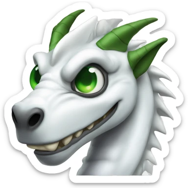 Strong white dragon with green eyes and a tight eye patch sticker