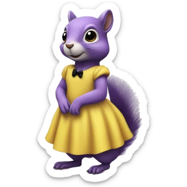 purple squirrel in a yellow dress with a black bow sticker