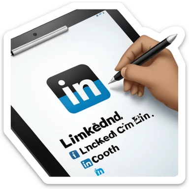 A hand writing a paper with the LinkedIn logo on it sticker