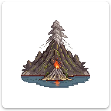 Volcanic island with multiple erupting peaks and ash clouds sticker