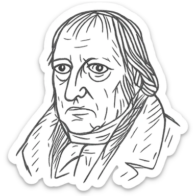 a hand drawn black outline portrait of philosopher Hegel with similar-sized eyes based a famous portrait of him sticker