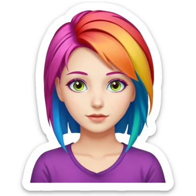 Young woman, vibrant rainbow hair, colorful hairstyle sticker