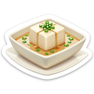 Cinematic Realistic Silken Tofu Dish Emoji, depicted as soft, smooth tofu in a delicate sauce rendered with lifelike detail and gentle, natural lighting. sticker