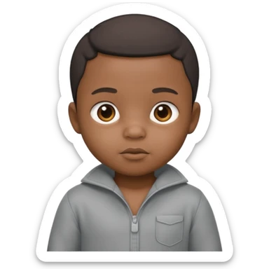 Black baby with straight face in a grey jumpsuit sticker