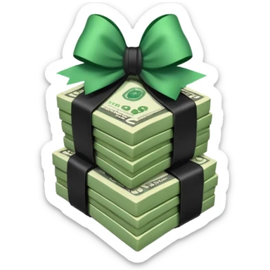 stack of money with black bow sticker
