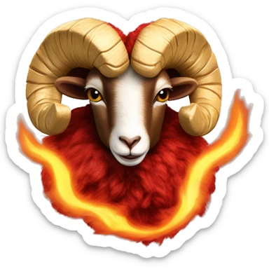 Red ram realistic fire flames fur flaming wool Aries goat ram with golden horn fiery fur sticker