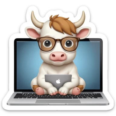 baby white bull in fancy glasses sitting in front of a macbook, working  sticker