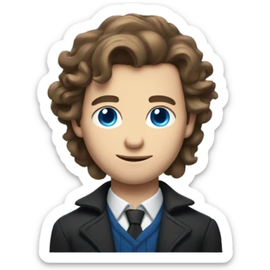Klaus man with long middle brown hair and blue eyes from umbrella academy sticker