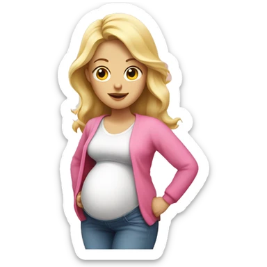 pregnant blonde with open belly, white top and pink cardigan sticker