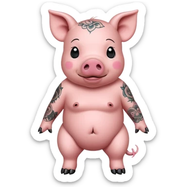 full body of pig having tattoo, front view sticker
