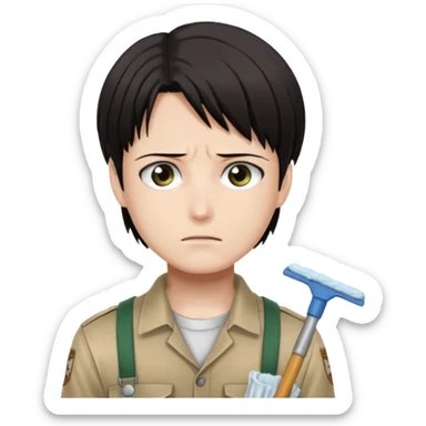 Levi ackerman from attack on titan with his cleaning outfit on sticker