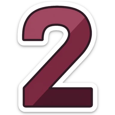 Number 2 in serif italic font with matted style in muted, deep, rich burgundy-charcoal mix color sticker