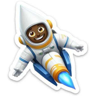 white man flying on a rocket sticker