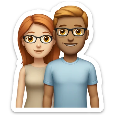White couple (girl red hair blue eyes) (boy light brown hair brown eyes glasses) sticker