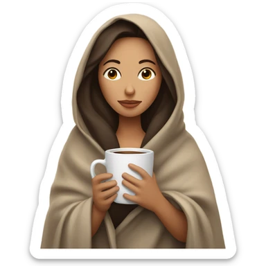 Brunette girl inside a blanket sipping coffee eyes closed sticker