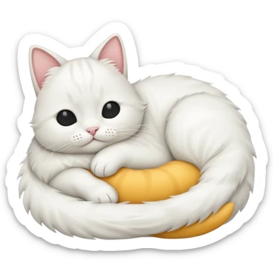 emoji of white napping cat with a tail hanging down sticker