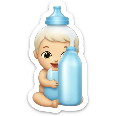 a baby sucking milk bottle sticker