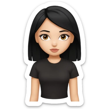 a pretty bratz girl with straight black hair wearing a black tshirt sticker