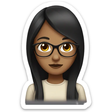 A girl with black long straight hair,brown eyes with white glasses,dark skin sticker
