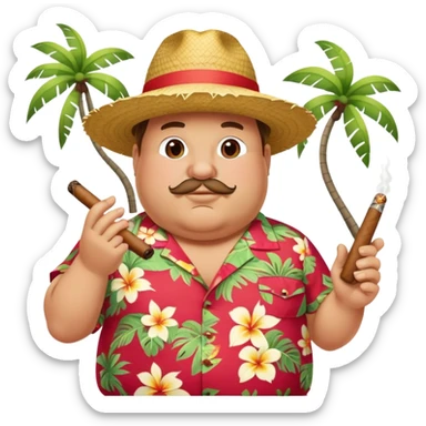 Fat man at the beach with a cigar  sticker