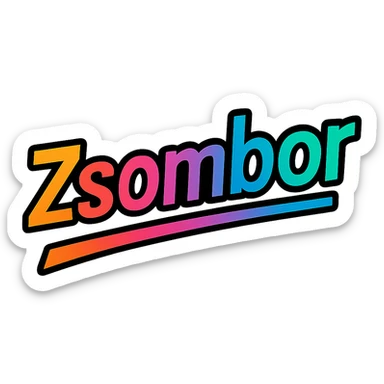 modern colorful gradient typography of the name Zsombor with dark outline, dynamic slanted or partial underline, in the style of reference patterns sticker