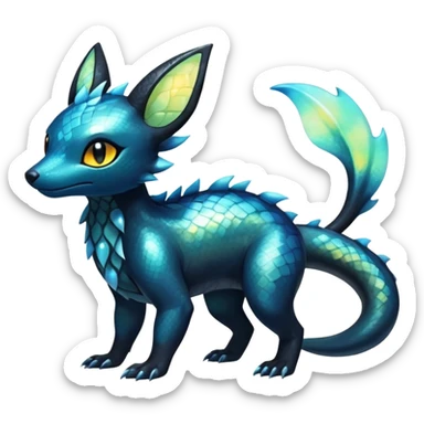 Colorful Iridescent Exotic Salandit-Aurorus-Umbreon-Fakémon-hybrid-creature (full body)  sticker
