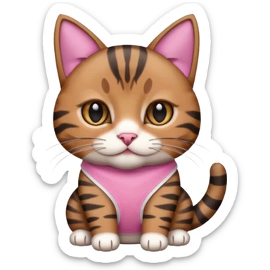 a  brown and black tabby cat, with a pink bandage on just one front paw paw, realistic sticker