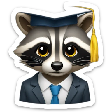 A raccoon student in a suit in the color of the Ukrainian flag in a square academic cap sticker