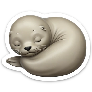 Meme-Worthy Cute Sleeping harbour seal Portrait Emoji, Head resting peacefully with a contented smile, showcasing a smooth, streamlined body and eyes gently closed in serene slumber, Simplified yet adorably endearing features, highly detailed, glowing with a soft, drowsy ocean light, high shine, relaxed and utterly lovable, stylized with an air of playful laziness, soft glowing outline, capturing the essence of a sleeping seal that feels destined to become the next viral icon of adorable rest! sticker