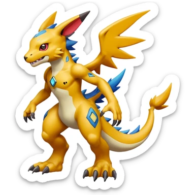 colorful fantasy edgy cool badass cute Digimon-Fakémon, with random markings, full body sticker